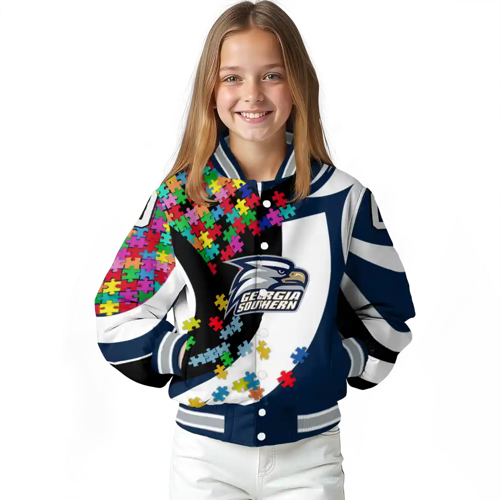 customized georgia southern eagles stars and stripes slashes blue varsity jacket top rated customized georgia southern eagles stars and stripes slashes blue varsity jacket top rated