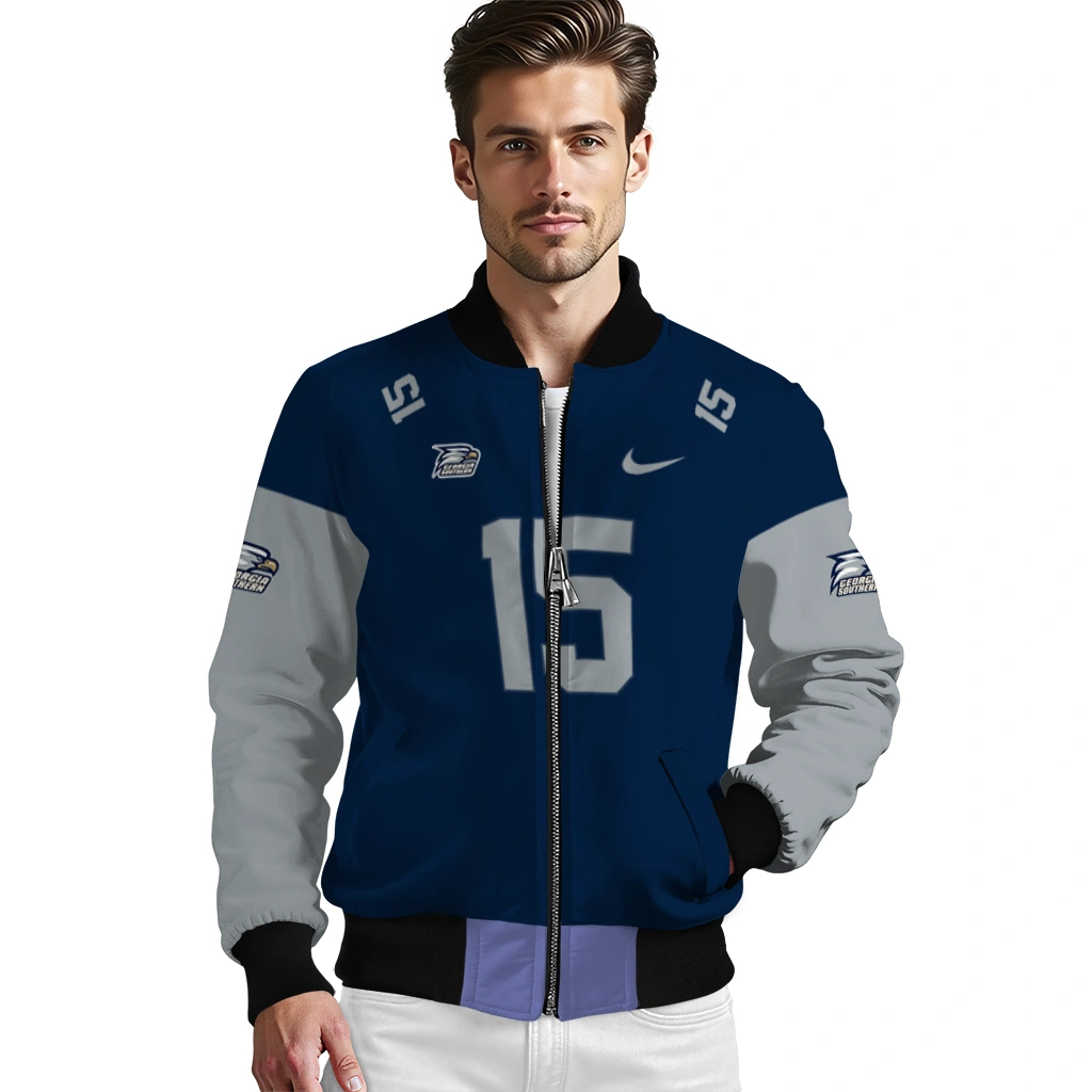 customized georgia southern eagles team patch blue bomber jacket high quality customized georgia southern eagles team patch blue bomber jacket high quality