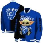customized georgia state panthers adorable yoda blue black varsity jacket best selling