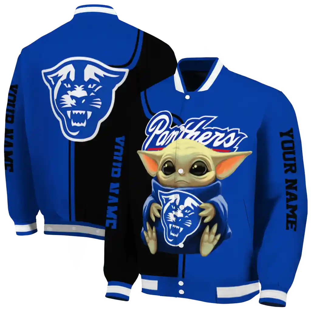 customized georgia state panthers adorable yoda blue black varsity jacket fashion forward customized georgia state panthers adorable yoda blue black varsity jacket fashion forward