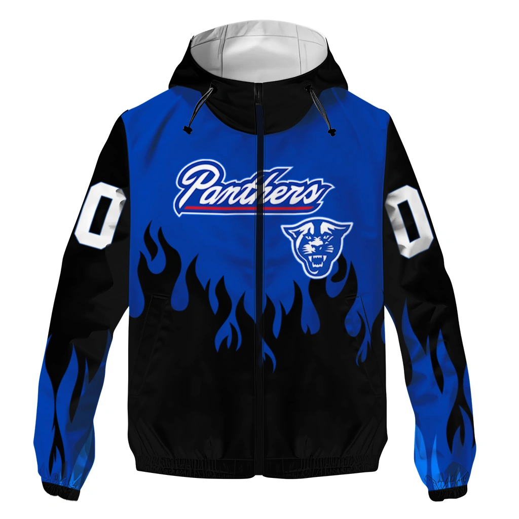 customized georgia state panthers flame trim blue black windbreaker jacket best selling customized georgia state panthers flame trim blue black windbreaker jacket best selling