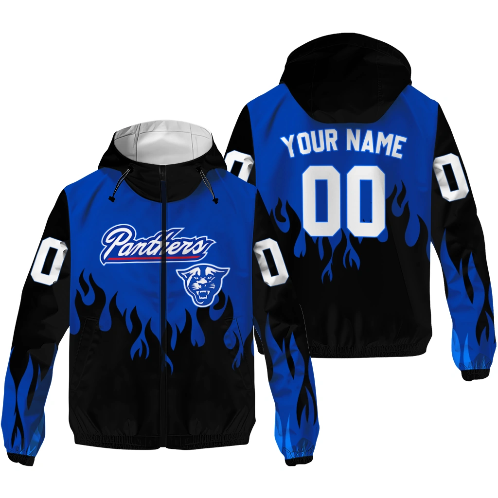 customized georgia state panthers flame trim blue black windbreaker jacket high quality customized georgia state panthers flame trim blue black windbreaker jacket high quality