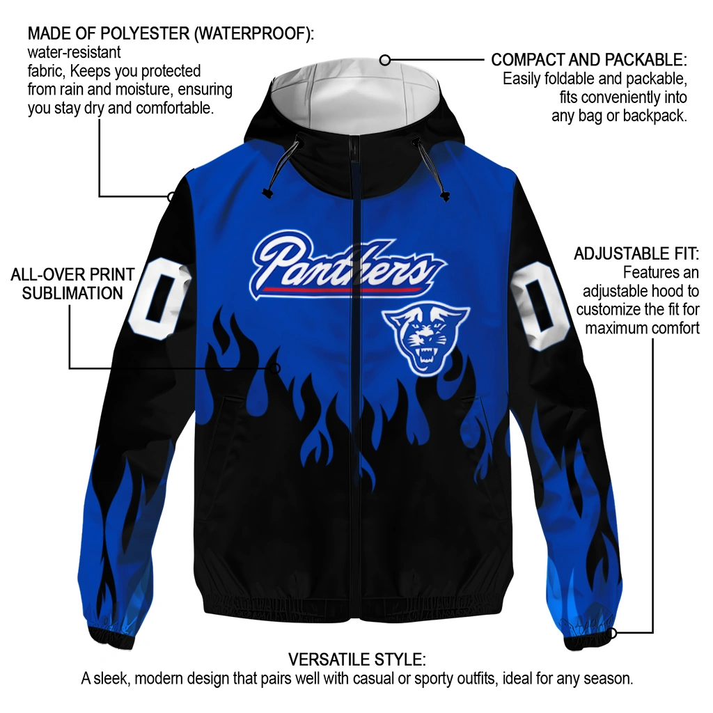 customized georgia state panthers flame trim blue black windbreaker jacket new arrival customized georgia state panthers flame trim blue black windbreaker jacket new arrival