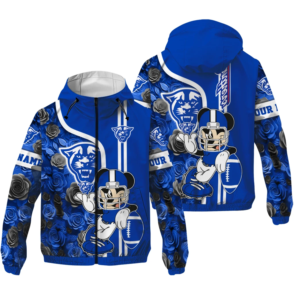 customized georgia state panthers football micky mouse blue windbreaker jacket high quality customized georgia state panthers football micky mouse blue windbreaker jacket high quality