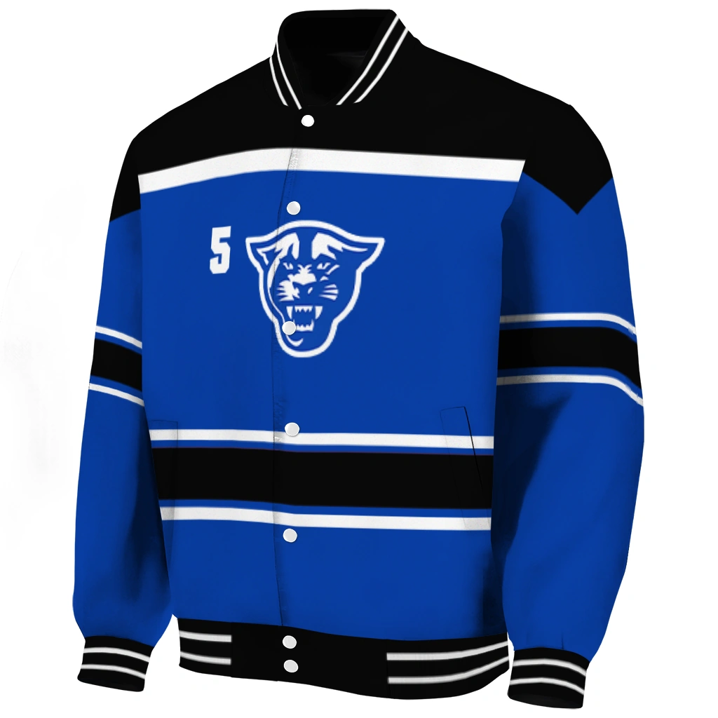 customized georgia state panthers stripe statement blue black varsity jacket best selling customized georgia state panthers stripe statement blue black varsity jacket best selling