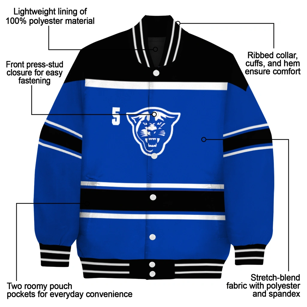 customized georgia state panthers stripe statement blue black varsity jacket new arrival customized georgia state panthers stripe statement blue black varsity jacket new arrival