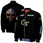 customized georgia tech yellow jackets american flag skull black bomber jacket best selling