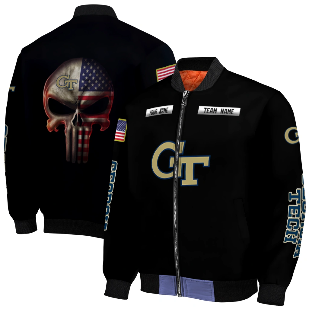 customized georgia tech yellow jackets american flag skull black bomber jacket best selling customized georgia tech yellow jackets american flag skull black bomber jacket best selling