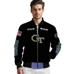 customized georgia tech yellow jackets american flag skull black bomber jacket best selling