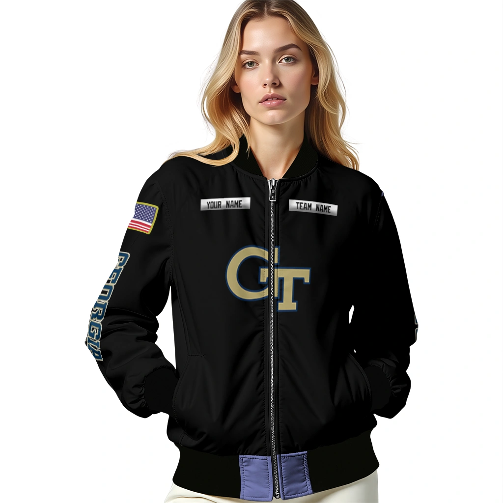 customized georgia tech yellow jackets american flag skull black bomber jacket latest model customized georgia tech yellow jackets american flag skull black bomber jacket latest model