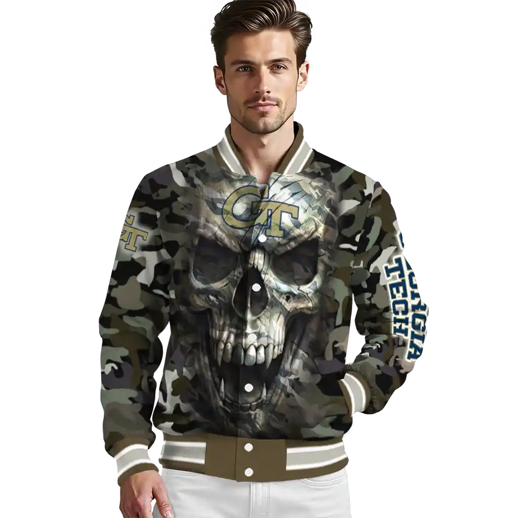 customized georgia tech yellow jackets camouflage skull camouflage varsity jacket high quality customized georgia tech yellow jackets camouflage skull camouflage varsity jacket high quality