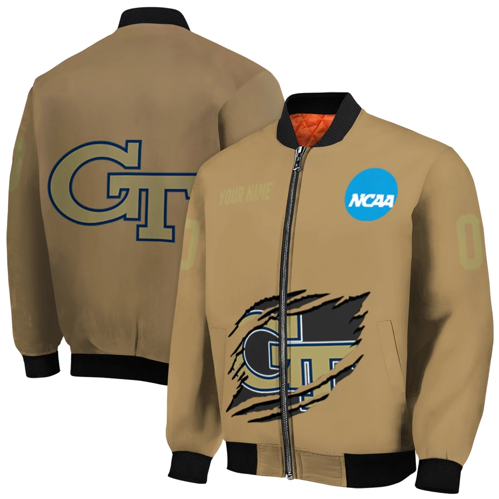 customized georgia tech yellow jackets claw effect beige bomber jacket best selling customized georgia tech yellow jackets claw effect beige bomber jacket best selling