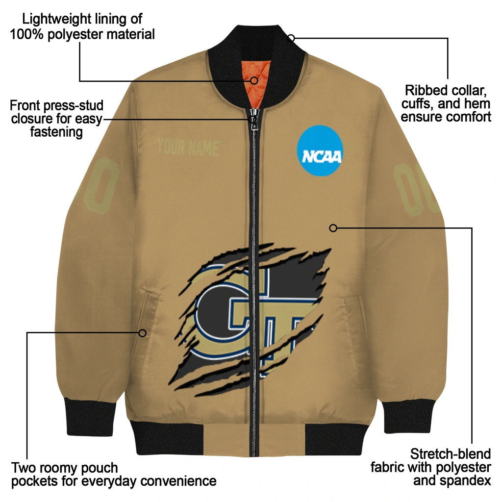 customized georgia tech yellow jackets claw effect beige bomber jacket new arrival customized georgia tech yellow jackets claw effect beige bomber jacket new arrival