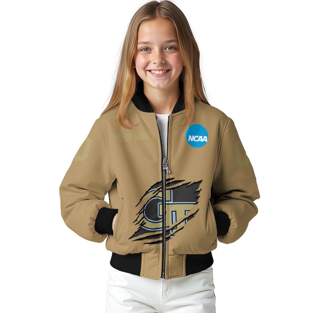 customized georgia tech yellow jackets claw effect beige bomber jacket top rated customized georgia tech yellow jackets claw effect beige bomber jacket top rated
