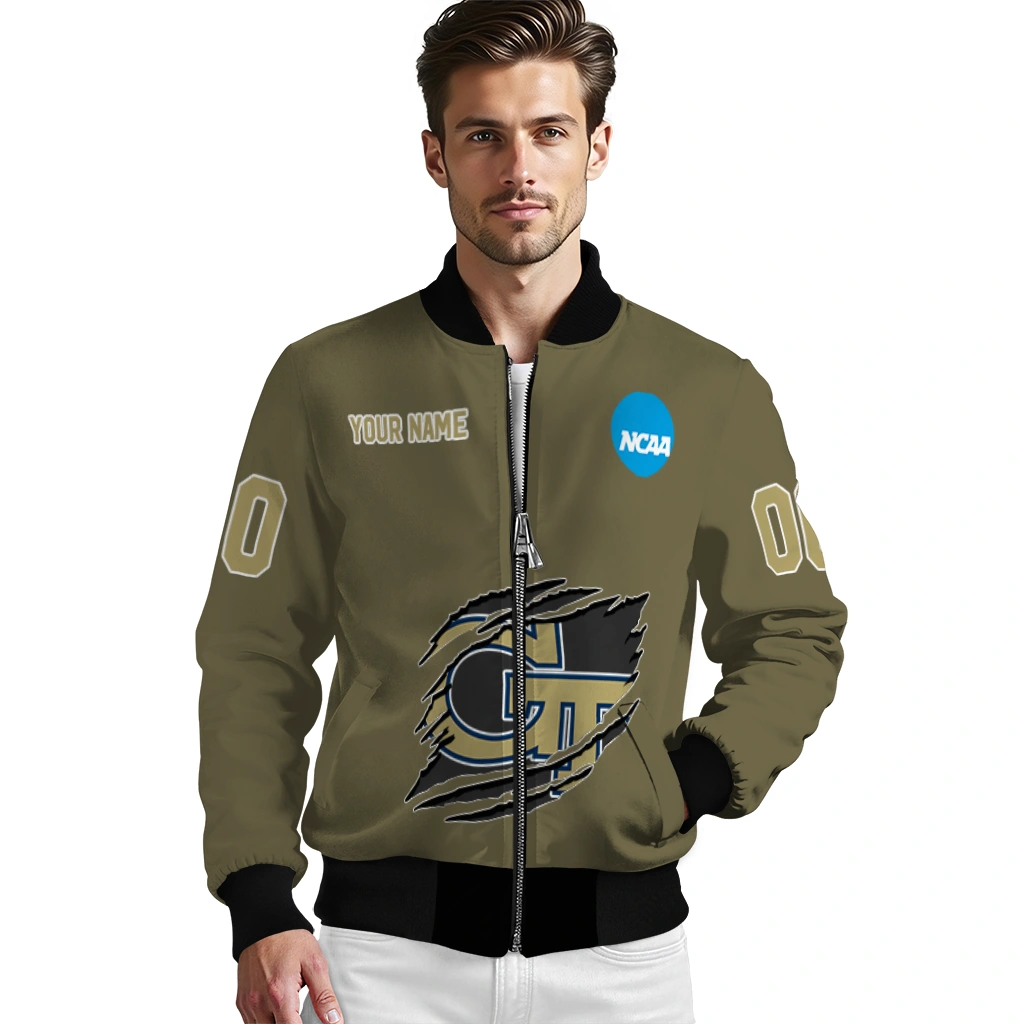 customized georgia tech yellow jackets claw mark gold bomber jacket high quality customized georgia tech yellow jackets claw mark gold bomber jacket high quality