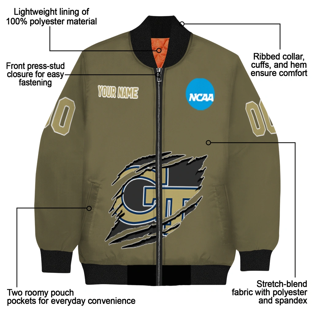 customized georgia tech yellow jackets claw mark gold bomber jacket new arrival customized georgia tech yellow jackets claw mark gold bomber jacket new arrival