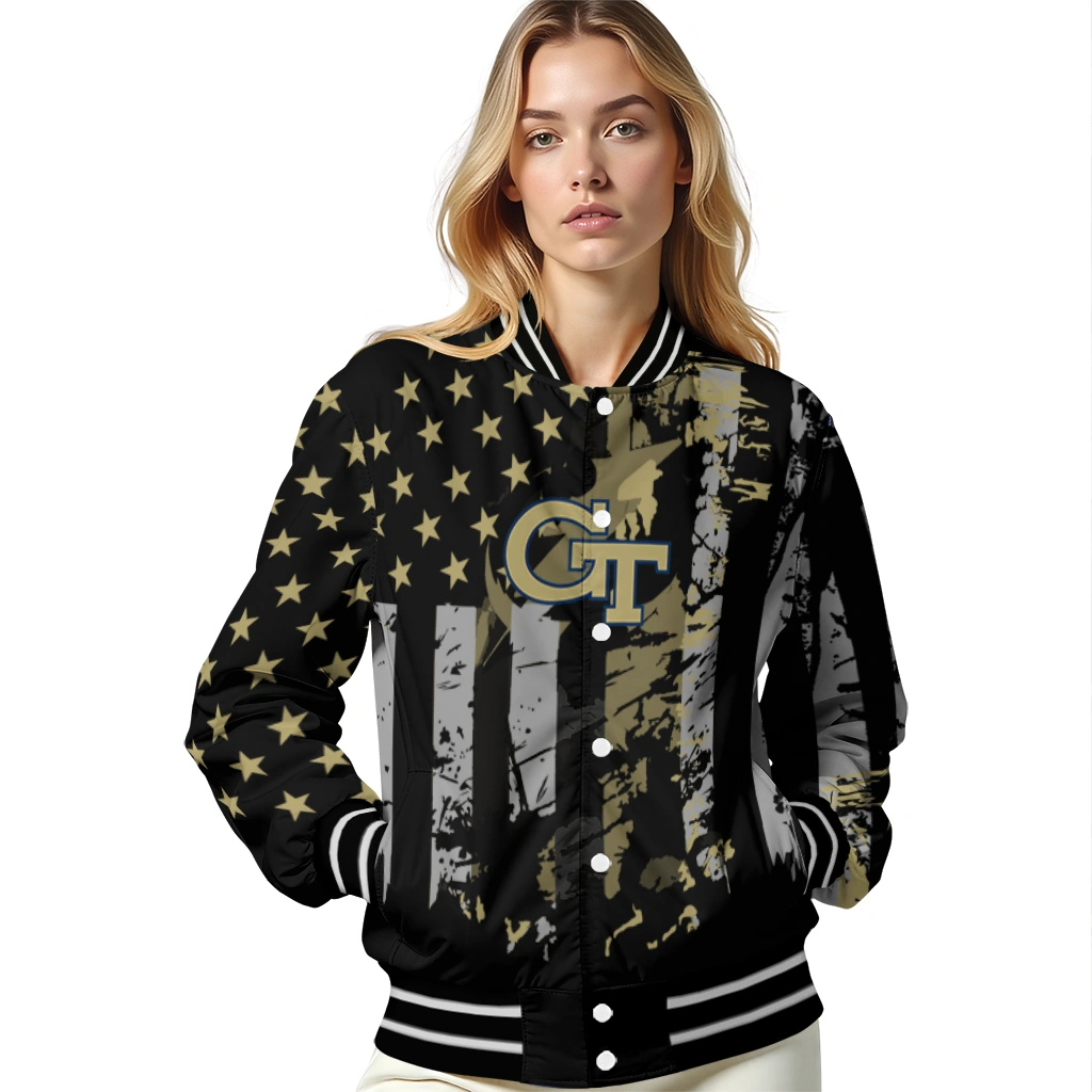 customized georgia tech yellow jackets star stripes gold black varsity jacket latest model customized georgia tech yellow jackets star stripes gold black varsity jacket latest model