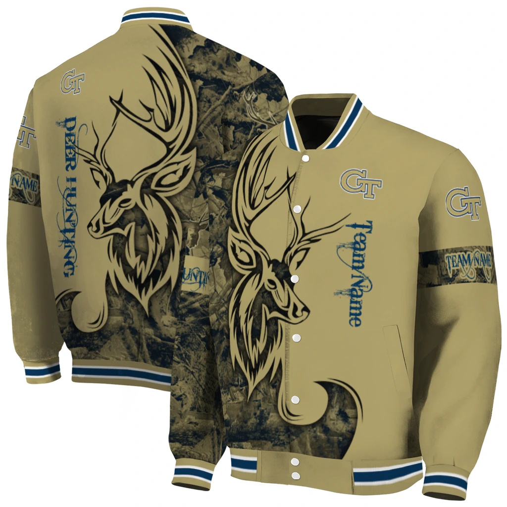 customized georgia tech yellow jackets tribal deer art gold varsity jacket fashion forward customized georgia tech yellow jackets tribal deer art gold varsity jacket fashion forward