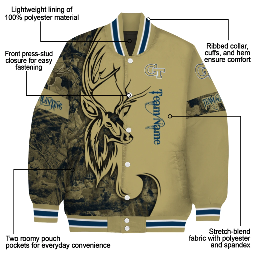 customized georgia tech yellow jackets tribal deer art gold varsity jacket new arrival customized georgia tech yellow jackets tribal deer art gold varsity jacket new arrival