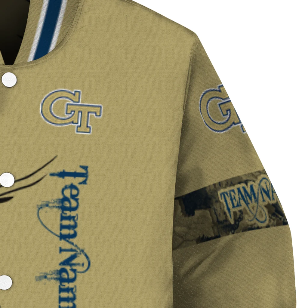 customized georgia tech yellow jackets tribal deer art gold varsity jacket premium grade customized georgia tech yellow jackets tribal deer art gold varsity jacket premium grade