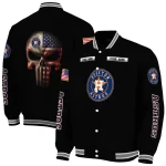 customized houston astros american flag skull black varsity jacket best selling