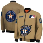 customized houston astros claw swipe beige bomber jacket best selling