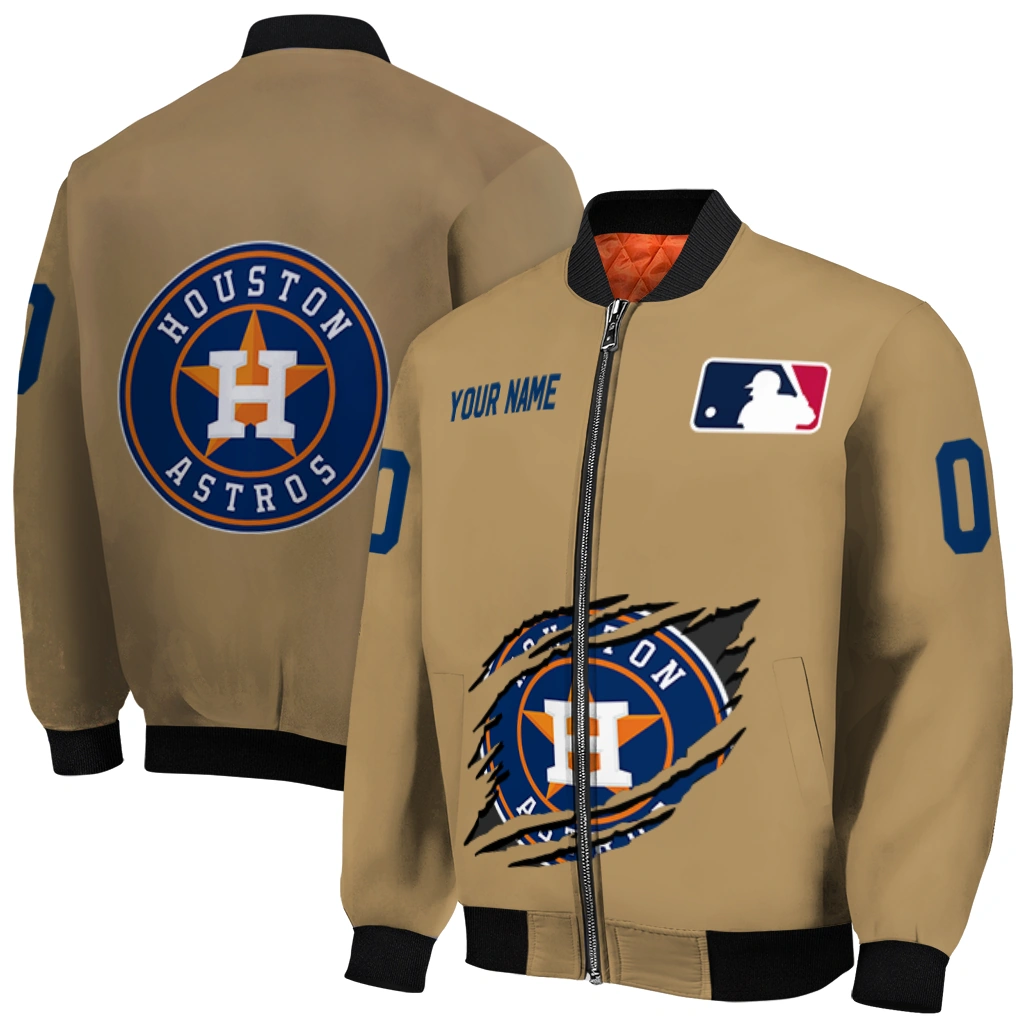 customized houston astros claw swipe beige bomber jacket best selling customized houston astros claw swipe beige bomber jacket best selling