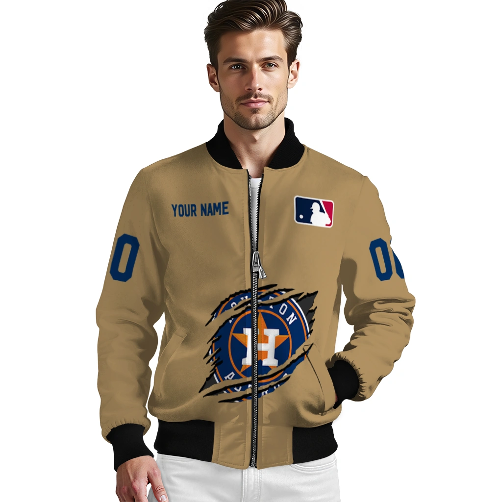 customized houston astros claw swipe beige bomber jacket high quality customized houston astros claw swipe beige bomber jacket high quality