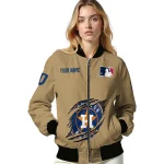 customized houston astros claw swipe beige bomber jacket best selling