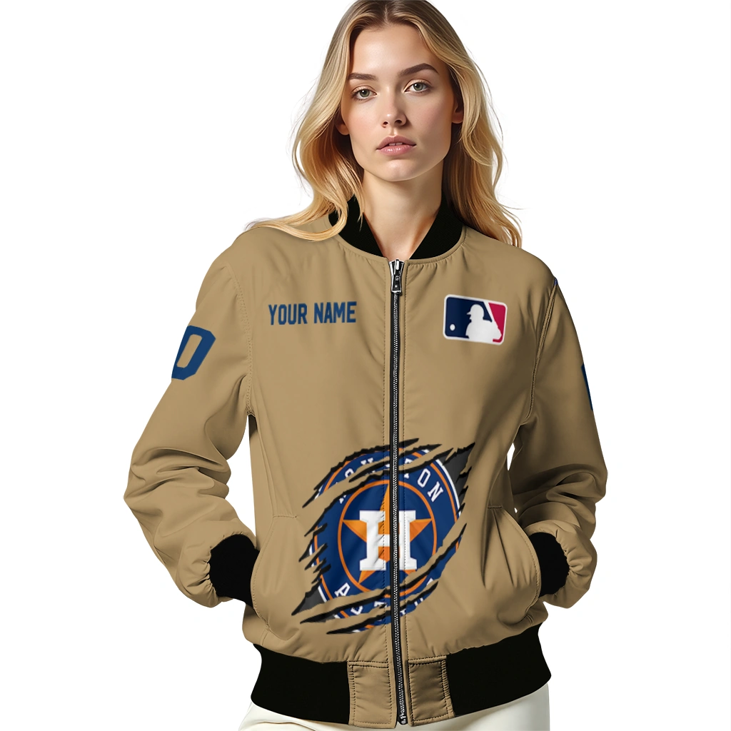 customized houston astros claw swipe beige bomber jacket latest model customized houston astros claw swipe beige bomber jacket latest model