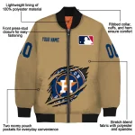 customized houston astros claw swipe beige bomber jacket best selling