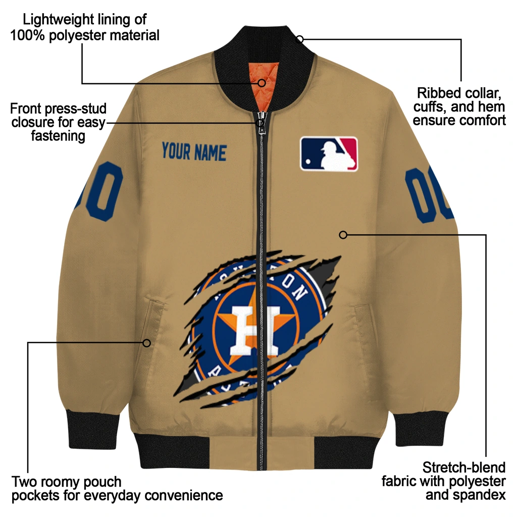 customized houston astros claw swipe beige bomber jacket new arrival customized houston astros claw swipe beige bomber jacket new arrival
