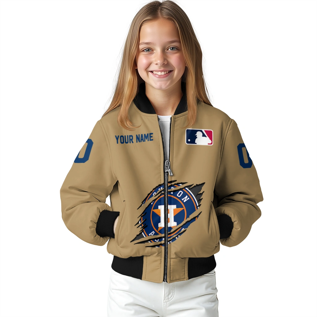 customized houston astros claw swipe beige bomber jacket top rated customized houston astros claw swipe beige bomber jacket top rated