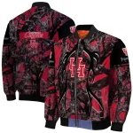 customized houston cougars antlers motif red black bomber jacket best selling