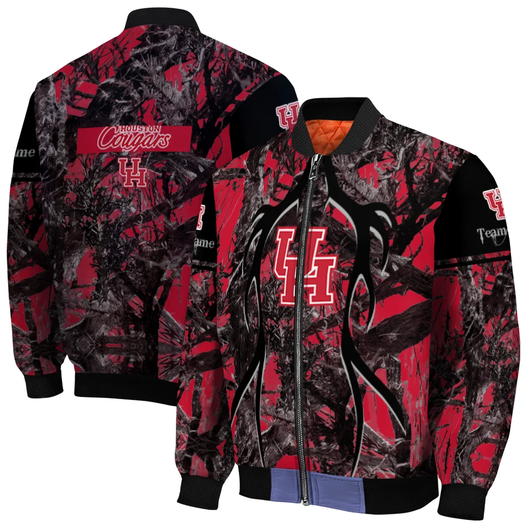 customized houston cougars antlers motif red black bomber jacket best selling customized houston cougars antlers motif red black bomber jacket best selling