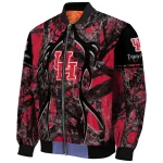 customized houston cougars antlers motif red black bomber jacket best selling