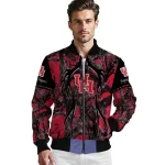 customized houston cougars antlers motif red black bomber jacket best selling