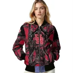 customized houston cougars antlers motif red black bomber jacket best selling