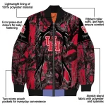 customized houston cougars antlers motif red black bomber jacket best selling