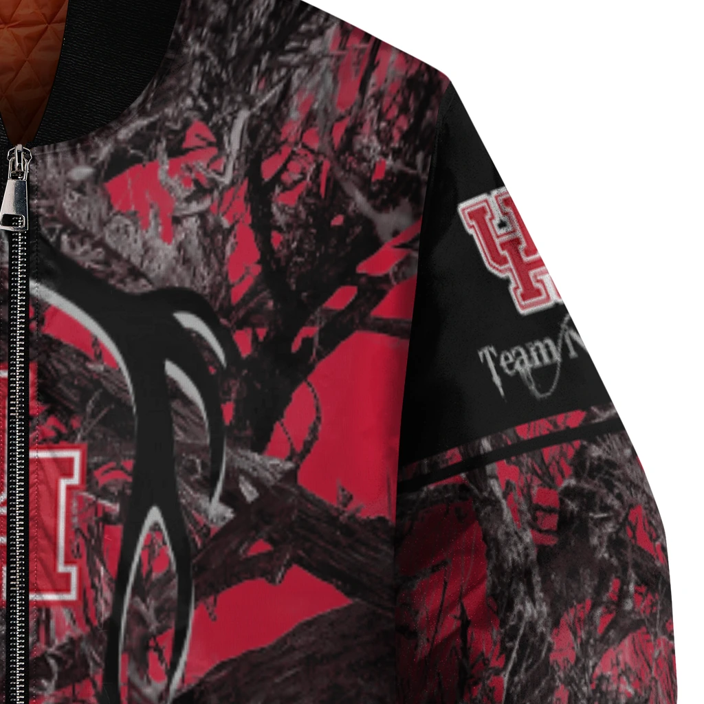 customized houston cougars antlers motif red black bomber jacket premium grade customized houston cougars antlers motif red black bomber jacket premium grade