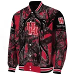 customized houston cougars antlers motif red black varsity jacket best selling