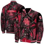 customized houston cougars antlers motif red black varsity jacket best selling