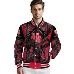 customized houston cougars antlers motif red black varsity jacket best selling