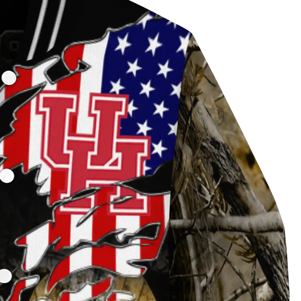 customized houston cougars patriot deer camouflage varsity jacket premium grade customized houston cougars patriot deer camouflage varsity jacket premium grade