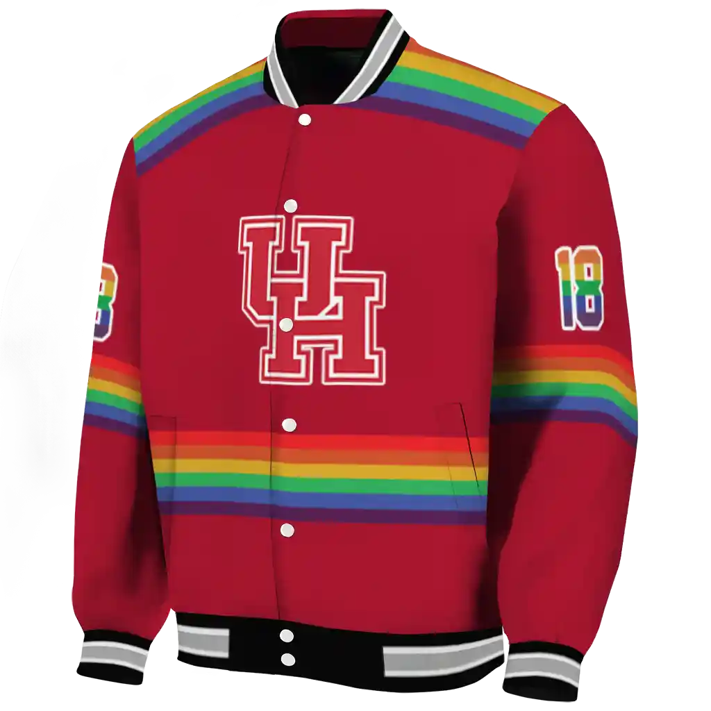 customized houston cougars rainbow jersey number red varsity jacket best selling customized houston cougars rainbow jersey number red varsity jacket best selling