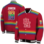 customized houston cougars rainbow jersey number red varsity jacket best selling