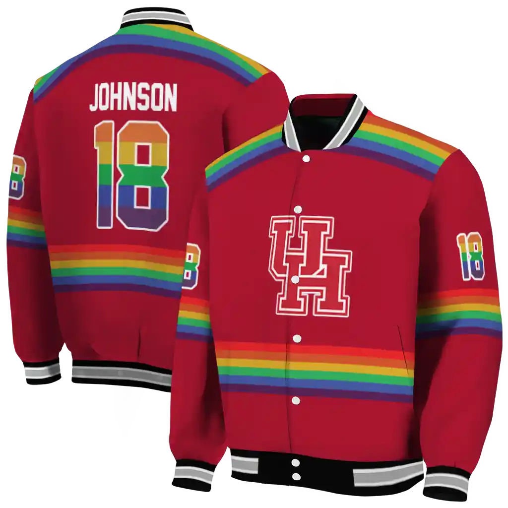 customized houston cougars rainbow jersey number red varsity jacket fashion forward customized houston cougars rainbow jersey number red varsity jacket fashion forward