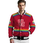 customized houston cougars rainbow jersey number red varsity jacket best selling