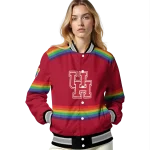 customized houston cougars rainbow jersey number red varsity jacket best selling
