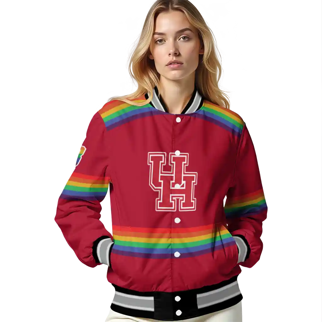 customized houston cougars rainbow jersey number red varsity jacket latest model customized houston cougars rainbow jersey number red varsity jacket latest model